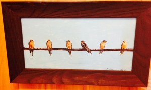 Six Birds on a Wire by Geoff Braiser Original Framed Acrylic on Board (11 1/2 x 6) $150