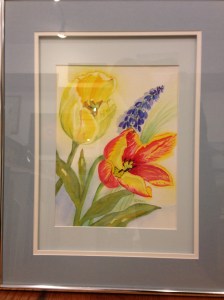 Full Bloom Tulips by Joan Marr Framed Original Watercolor Painting (20 1/2 x 16 1/2) $250