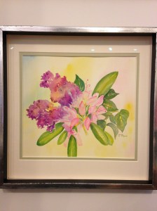 Lilac and Lily by Joan Marr Framed Original Watercolor Painting (12 x 12) $200