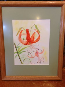 Tiger Lily with Buds (1999) by Joan Marr Framed Original Watercolor Painting (18 x 22) $250